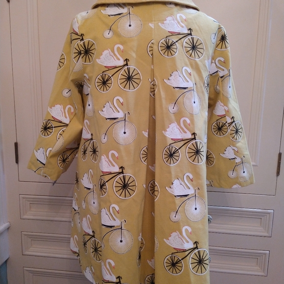 Love Dove by Grace Swing Jacket Yellow Swans on Bikes Size M 100% cotton NWT - Picture 5 of 11